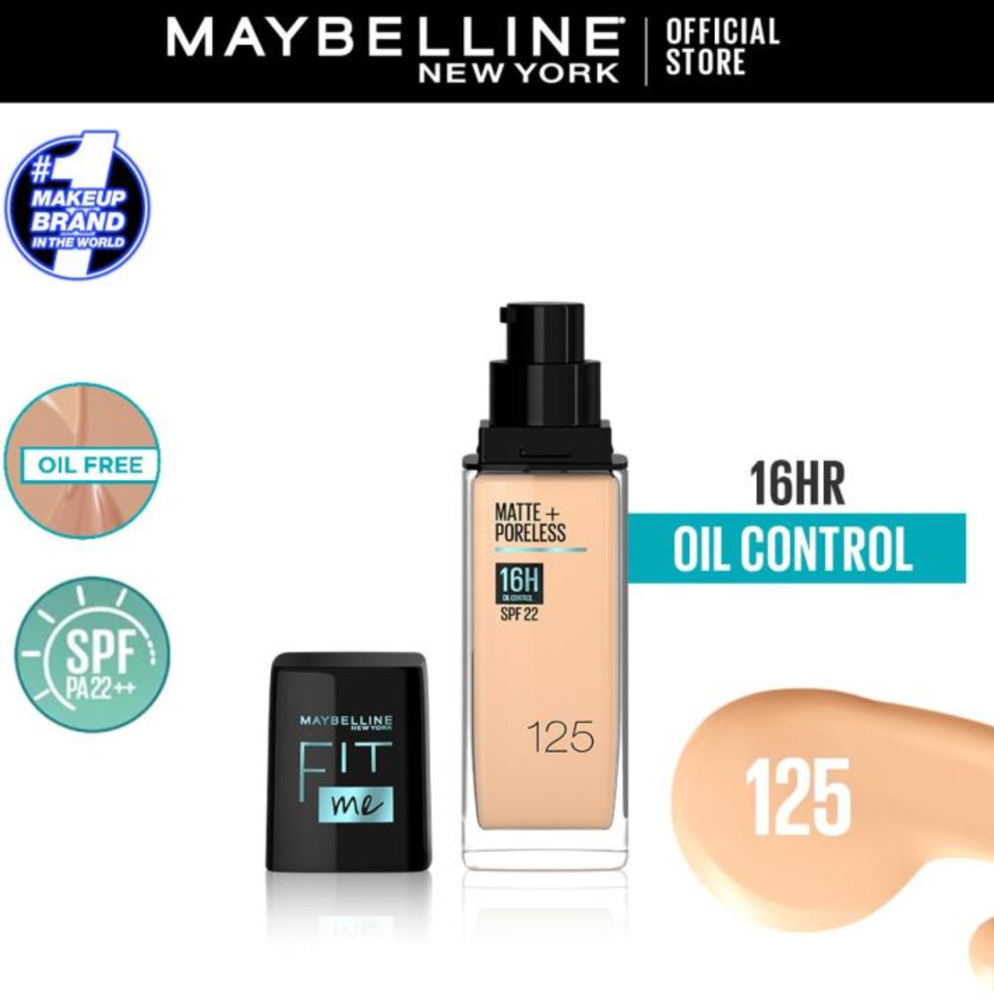 Maybelline Fit Me Matte+Poreless 16H Oil Control Liquid Foundation Normal to Oily Skin SPF 22 PA++ 30ml